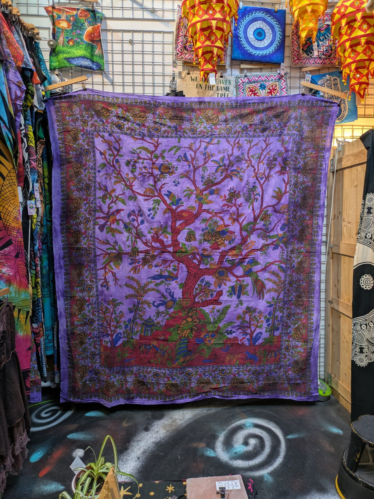 Tree Of Life Multicolour painted Traditional Large double bedspread wall hanging tapestry 210cm x 240cm