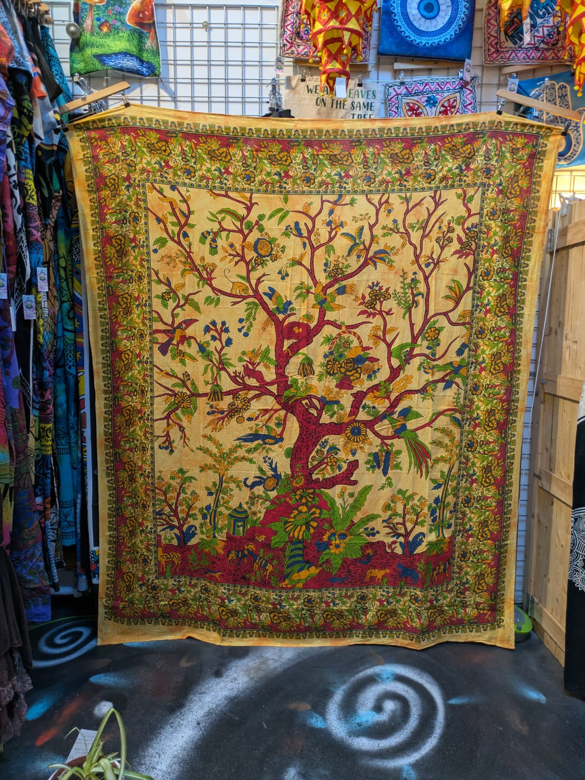 Tree Of Life Multicolour painted Traditional Large double bedspread wall hanging tapestry 210cm x 240cm