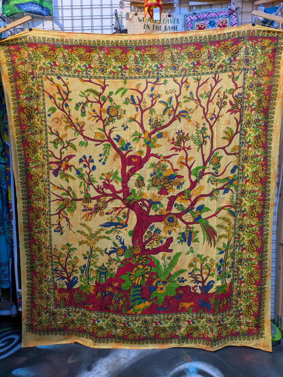 Tree Of Life Multicolour painted Traditional Large double bedspread wall hanging tapestry 210cm x 240cm