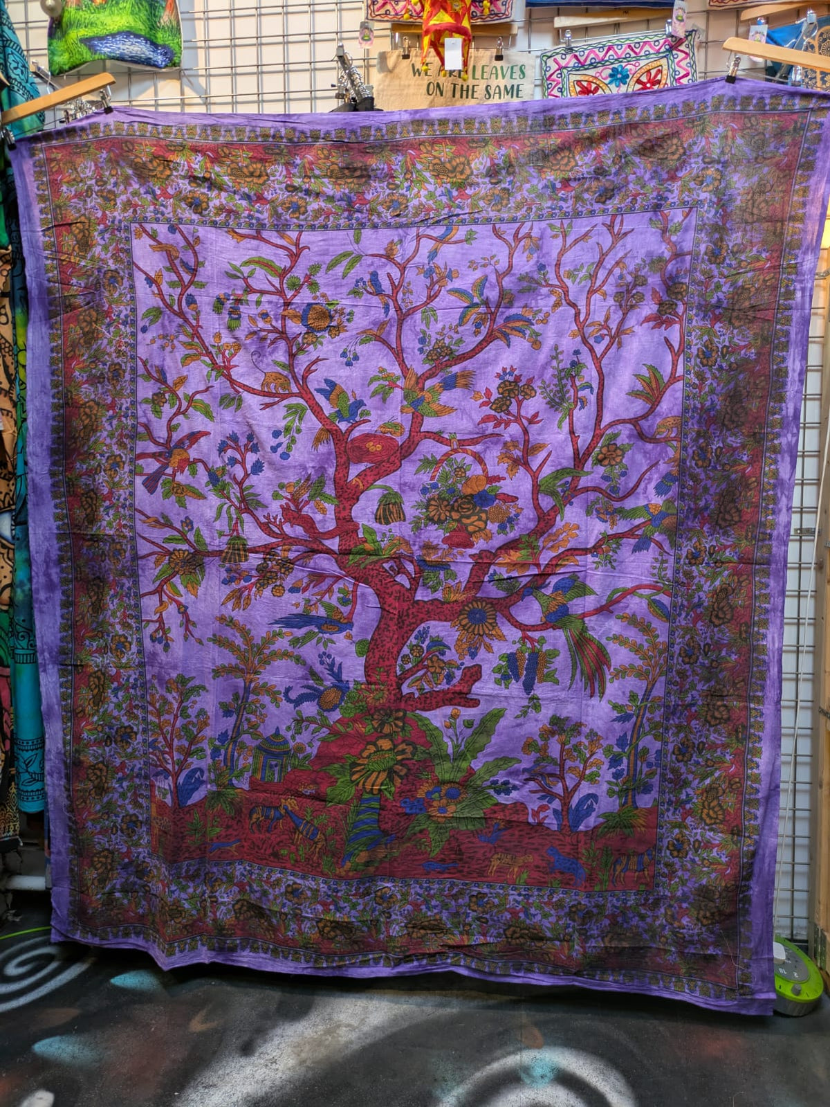 Tree Of Life Multicolour painted Traditional Large double bedspread wall hanging tapestry 210cm x 240cm