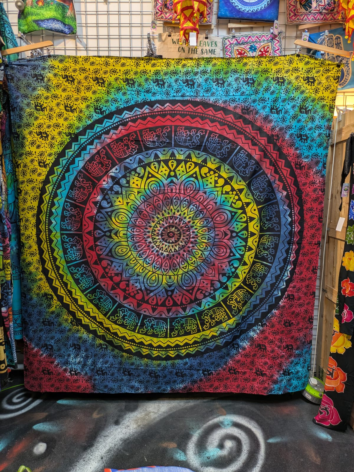 Elephant Mandala Multicolour tie dye spiral Large double bedspread wall hanging tapestry 210cm x 240cm