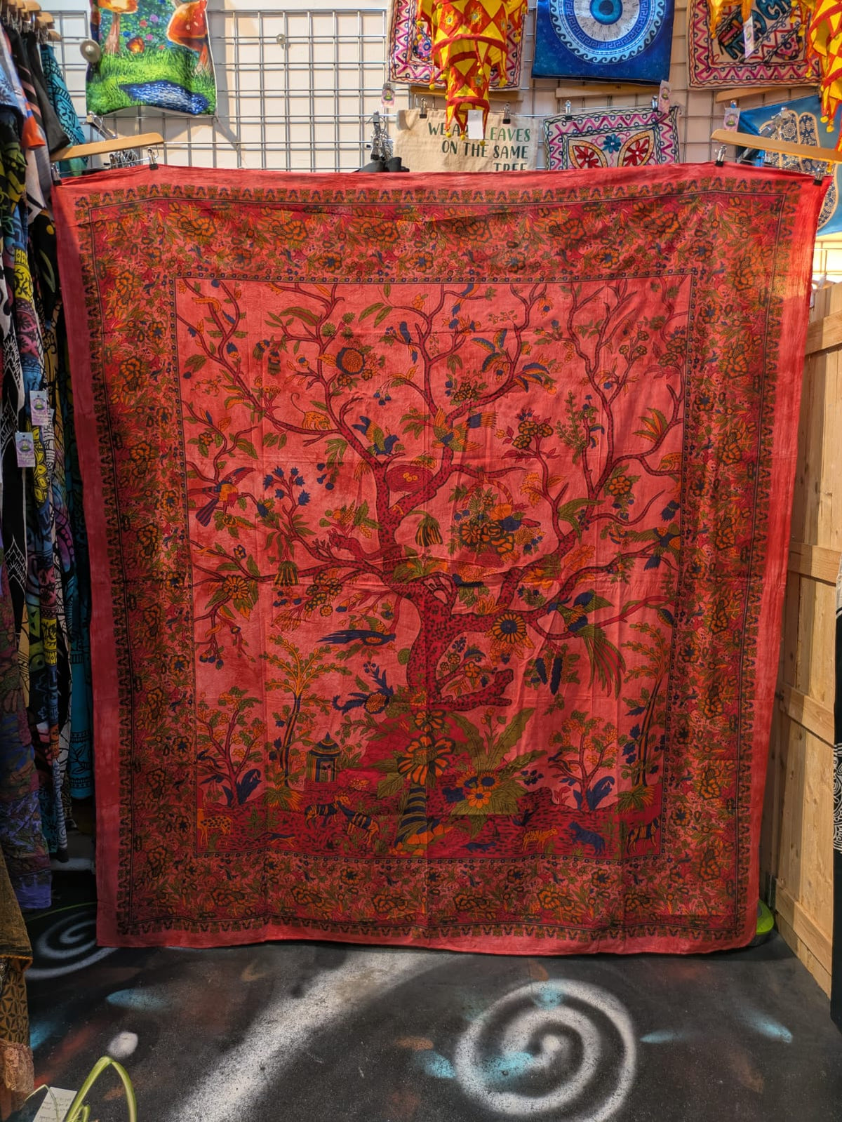 Tree Of Life Multicolour painted Traditional Large double bedspread wall hanging tapestry 210cm x 240cm