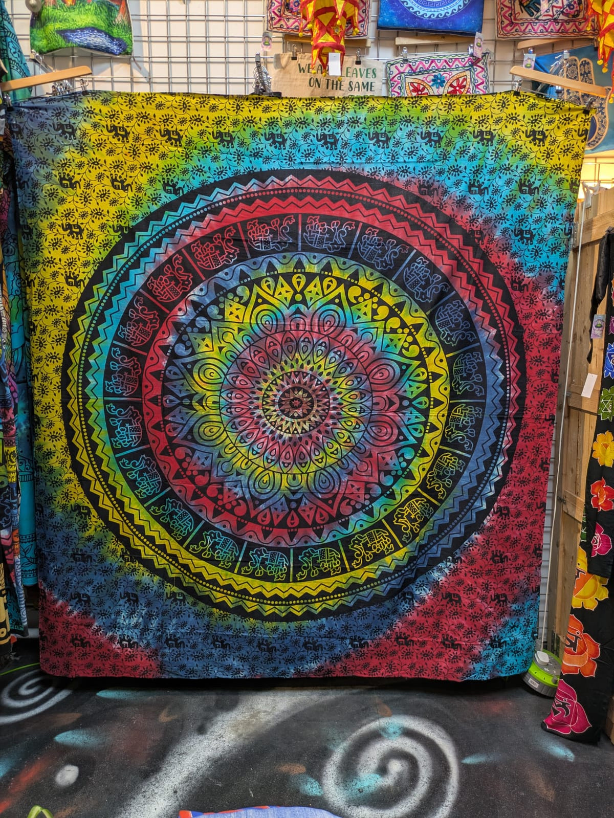Elephant Mandala Multicolour tie dye spiral Large double bedspread wall hanging tapestry 210cm x 240cm