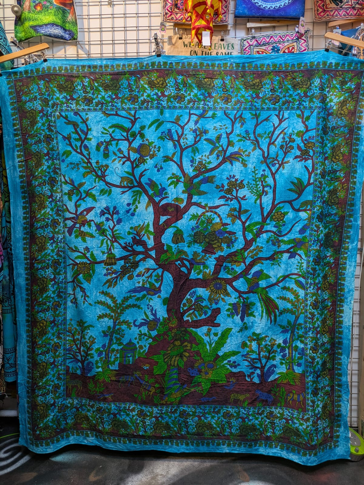 Tree Of Life Multicolour painted Traditional Large double bedspread wall hanging tapestry 210cm x 240cm
