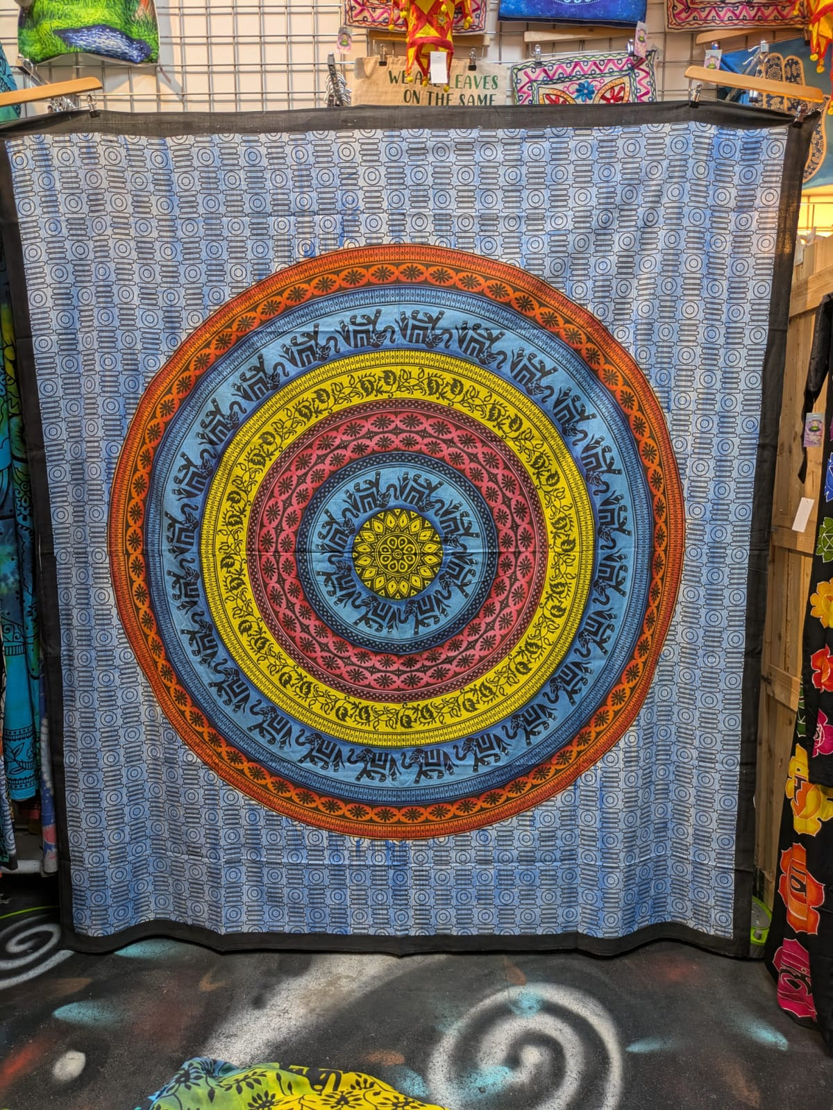 Elephant Mandala Multicolour painted spiral Large double bedspread wall hanging tapestry 210cm x 240cm