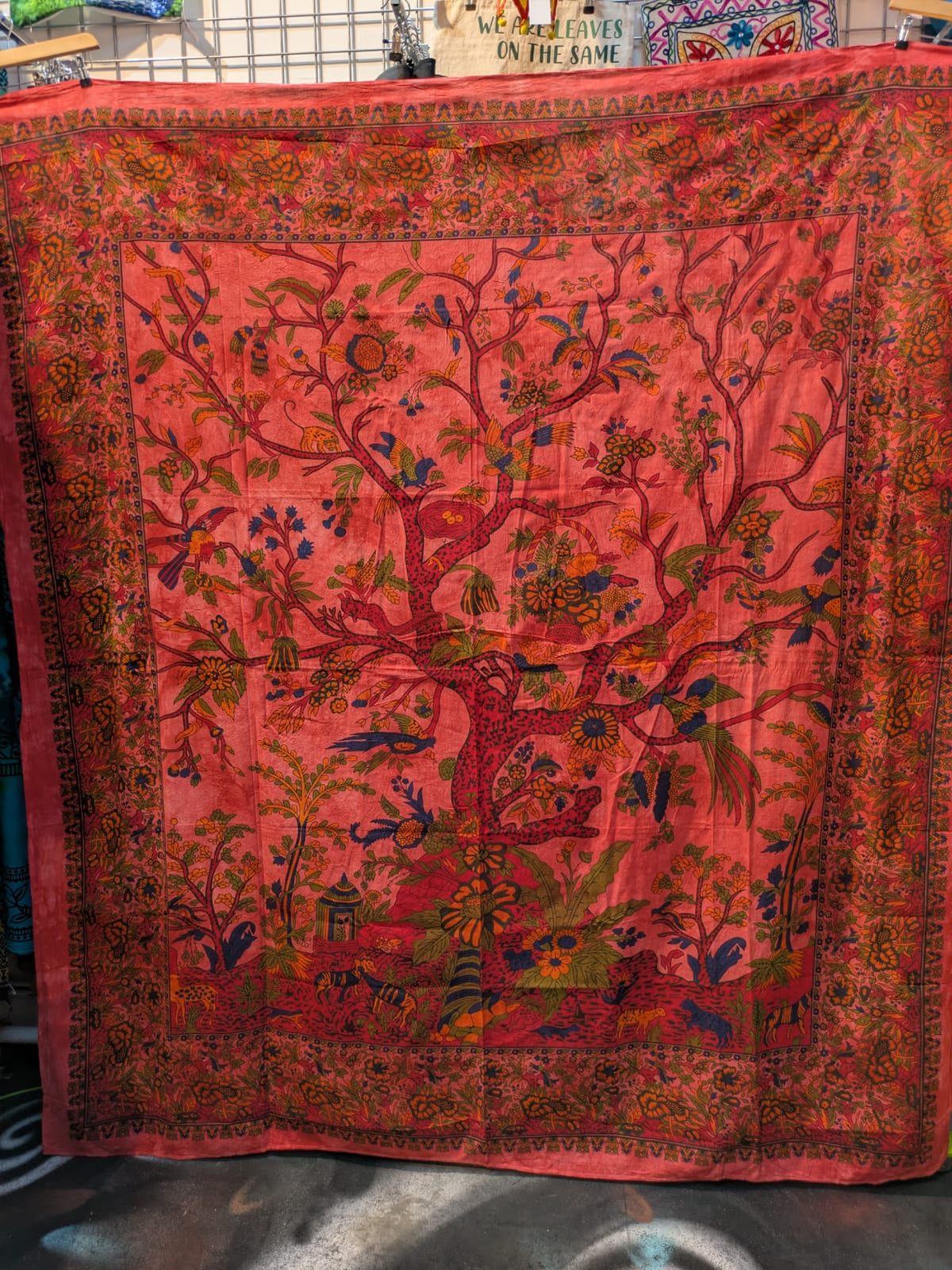 Tree Of Life Multicolour painted Traditional Large double bedspread wall hanging tapestry 210cm x 240cm