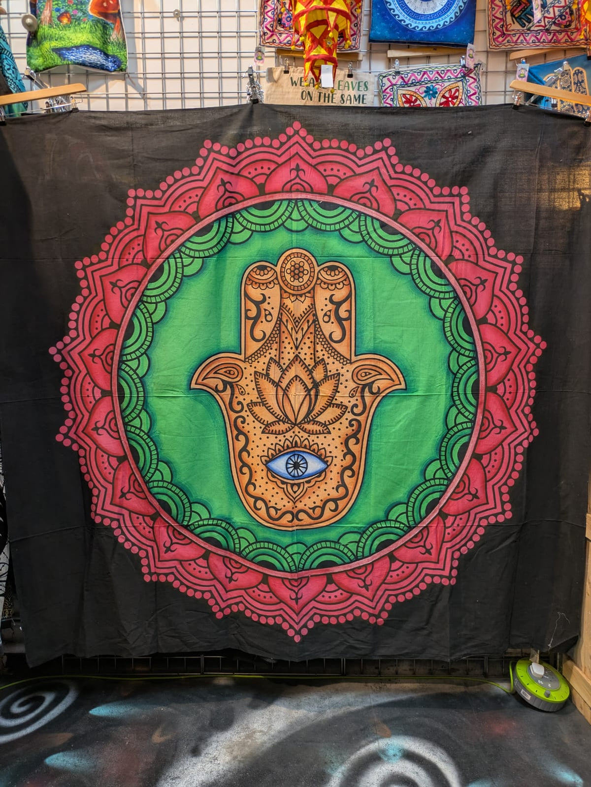 Hamsa Hand evil eye Mandala Black with Colour Large bedspread wall hanging tapestry