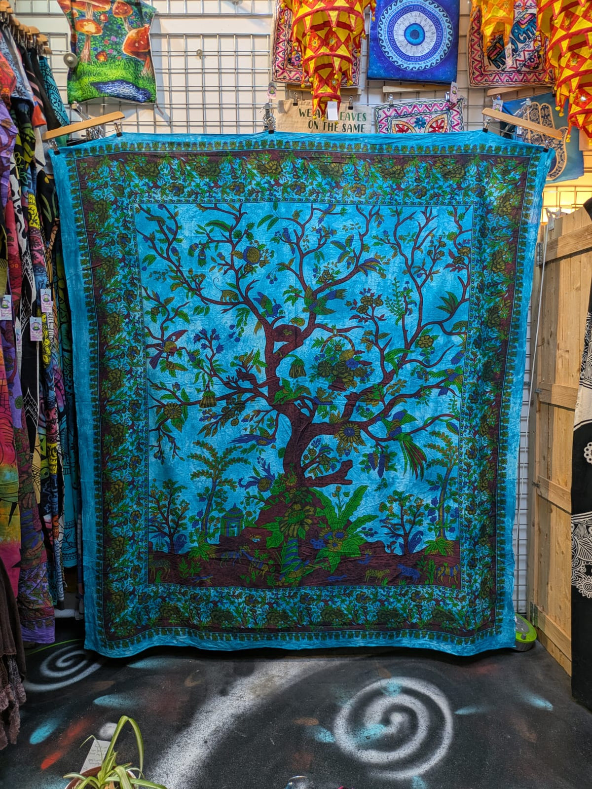 Tree Of Life Multicolour painted Traditional Large double bedspread wall hanging tapestry 210cm x 240cm