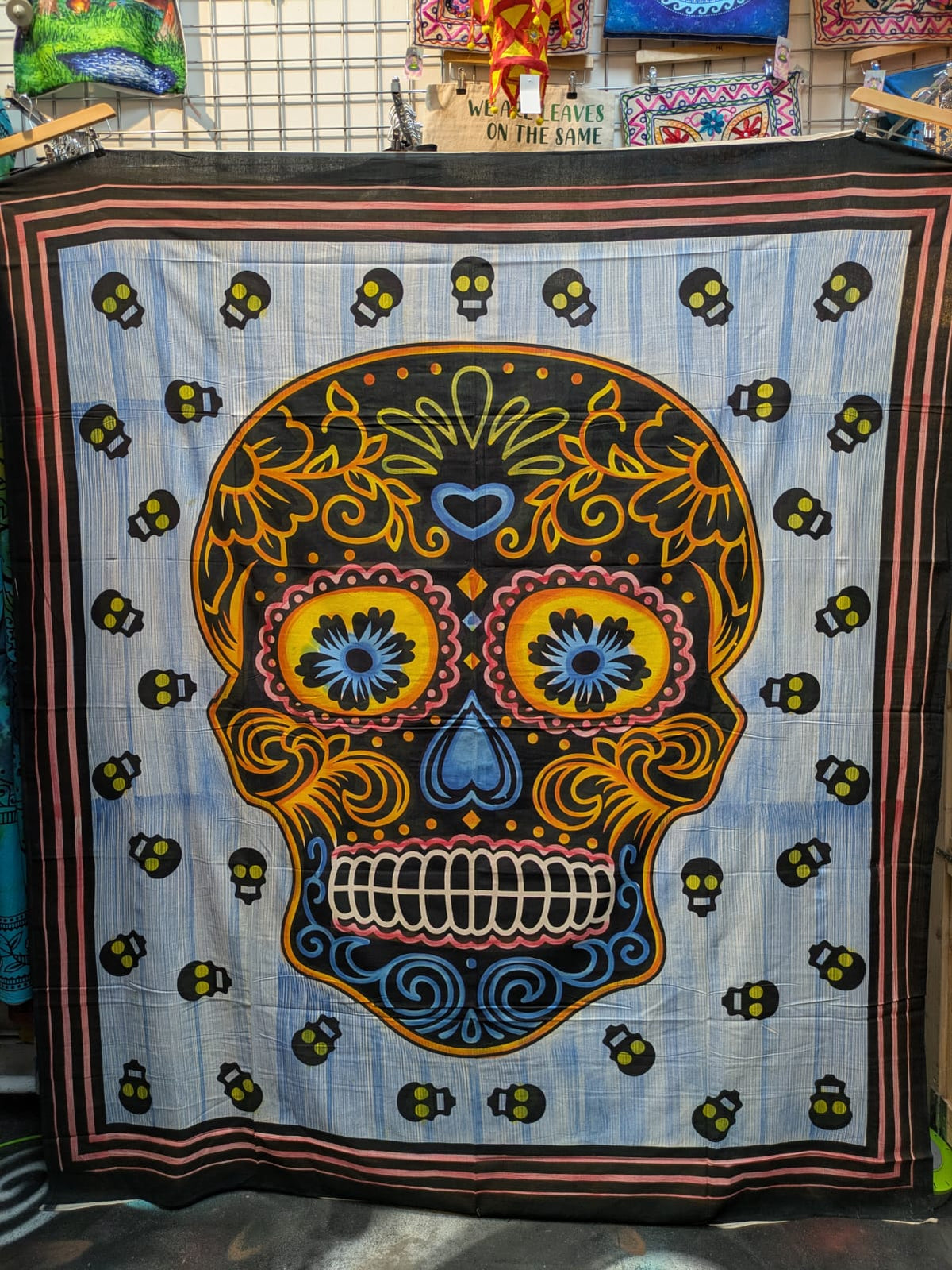 Sugar Candy Skull Day of the Dead Multicolour painted Large double bedspread wall hanging tapestry 210cm x 240cm