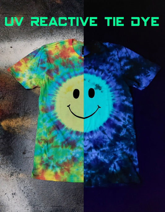 UV Reactive Acid Smiley Face Tie Dye Rave T Shirt sizes S-5XL
