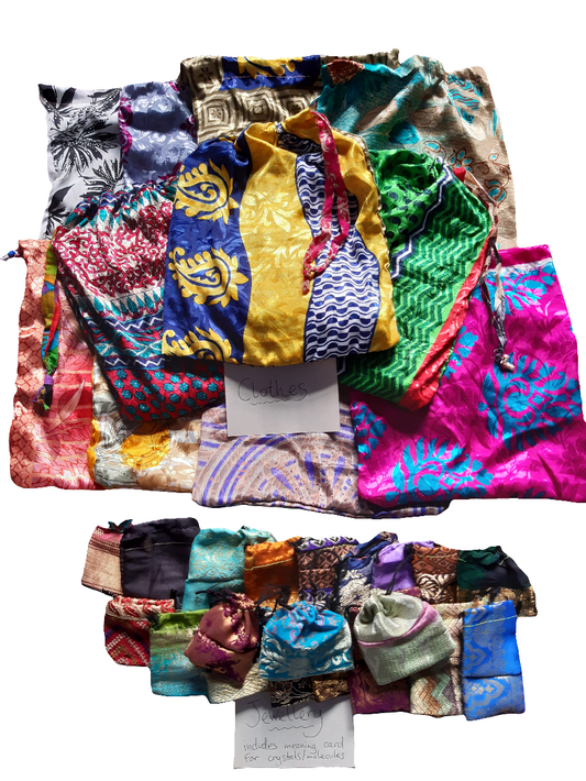 Recycled sari drawstring gift pouch bag