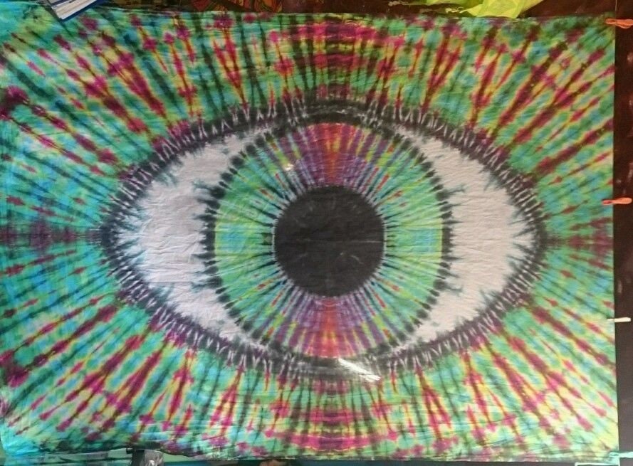 Tie Dye Tapestry Wall Hanging Psychedelic Rainbow Vision eye 150x220cm Handmade