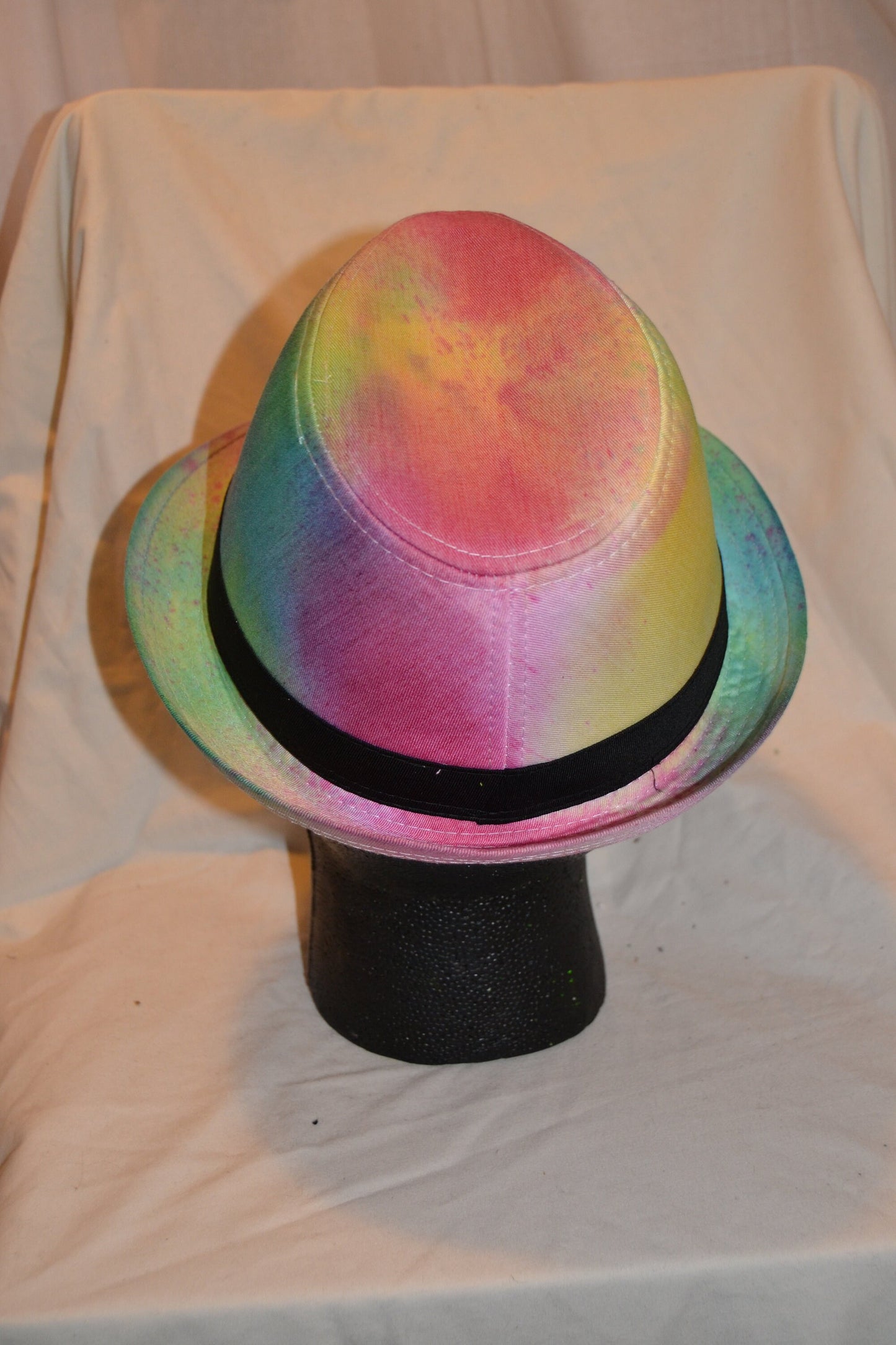 Handmade Tie Dye Fedora Trilby Rave Hat Rainbow Multi Colour Festival