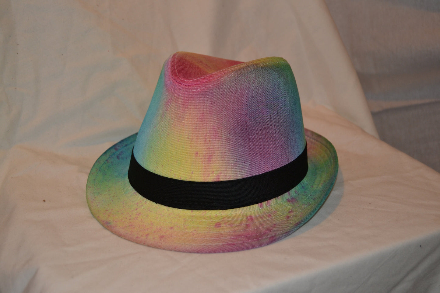 Handmade Tie Dye Fedora Trilby Rave Hat Rainbow Multi Colour Festival