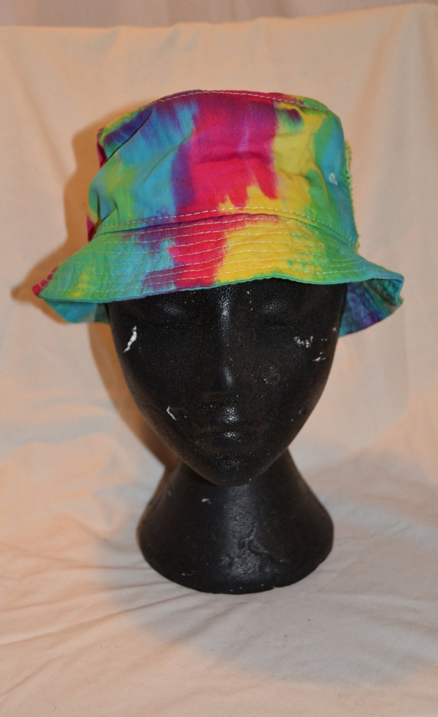 Handmade Tie Dye Bucket Rave Hat Rainbow Multi Colour Festival