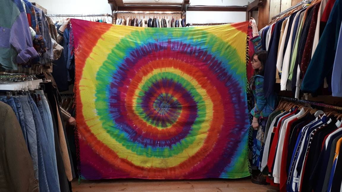 Tie dye Rainbow Spiral wall hanging double size 240cmx210cm tapestry