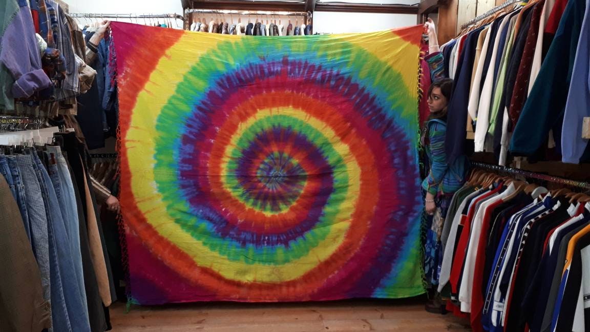 Tie dye Rainbow Spiral wall hanging double size 240cmx210cm tapestry