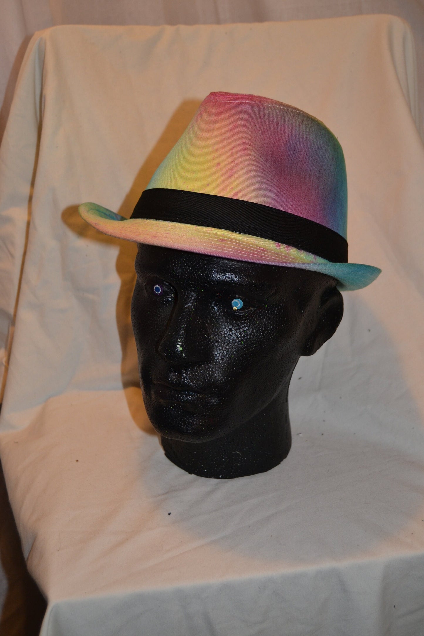 Handmade Tie Dye Fedora Trilby Rave Hat Rainbow Multi Colour Festival