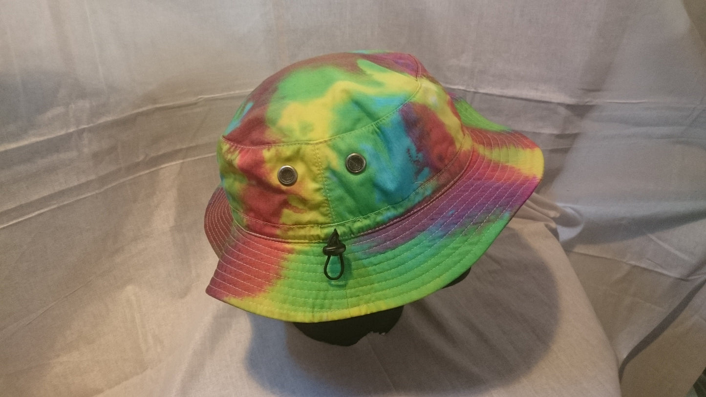 Handmade Tie Dye wide brim bucket fishing Rave Hat Rainbow Multi Colour Festival