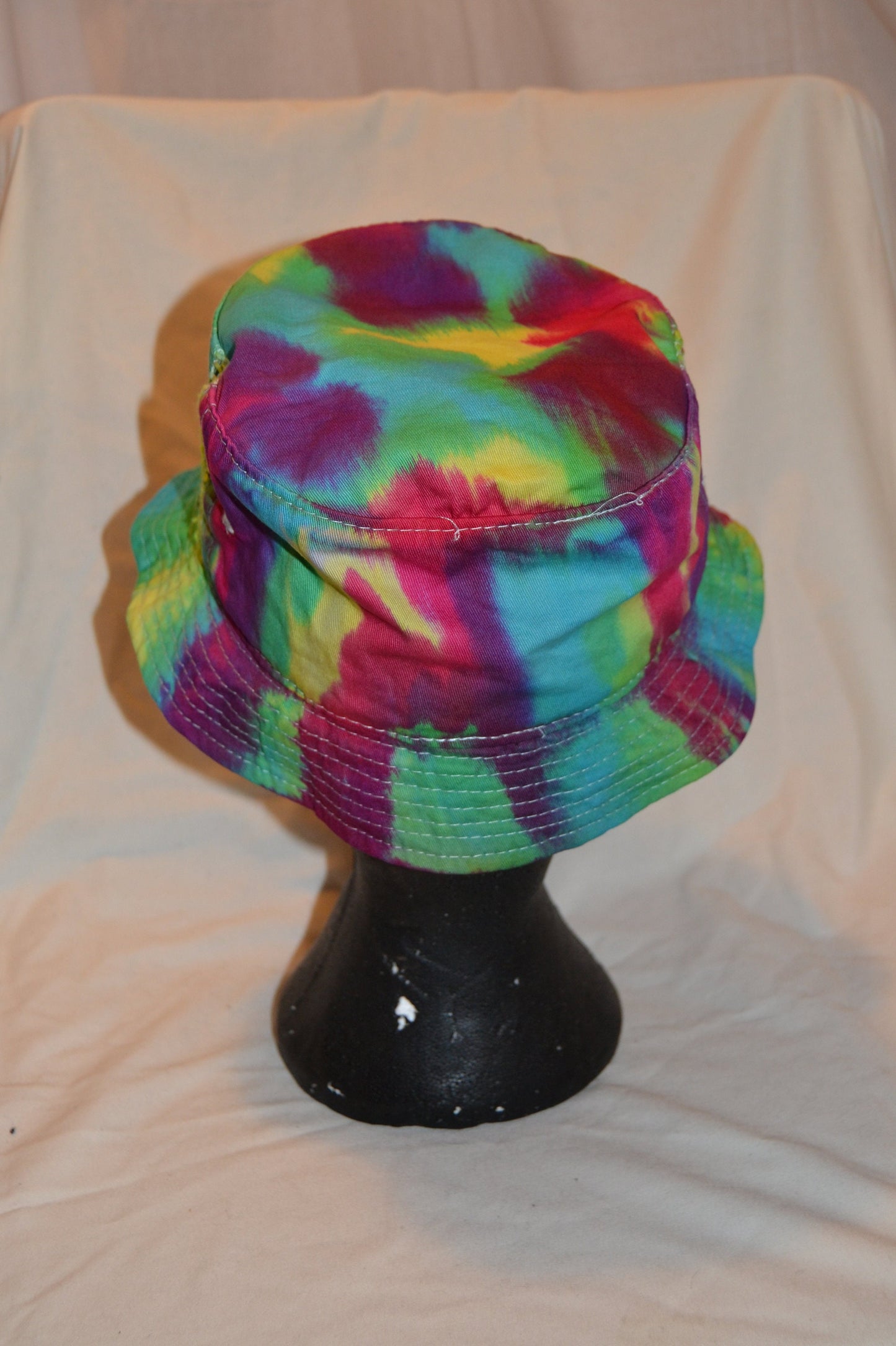 Handmade Tie Dye Bucket Rave Hat Rainbow Multi Colour Festival