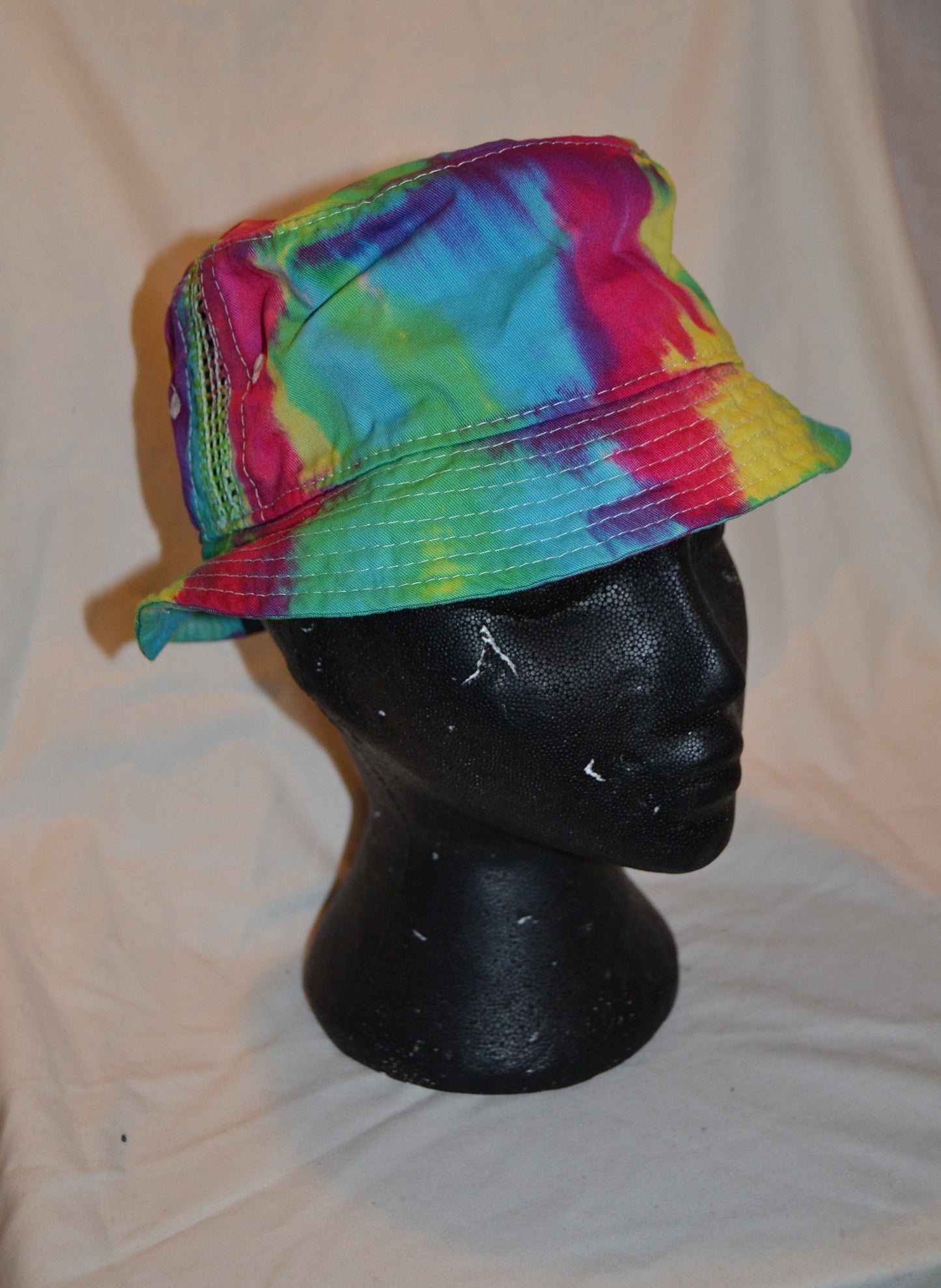 Handmade Tie Dye Bucket Rave Hat Rainbow Multi Colour Festival