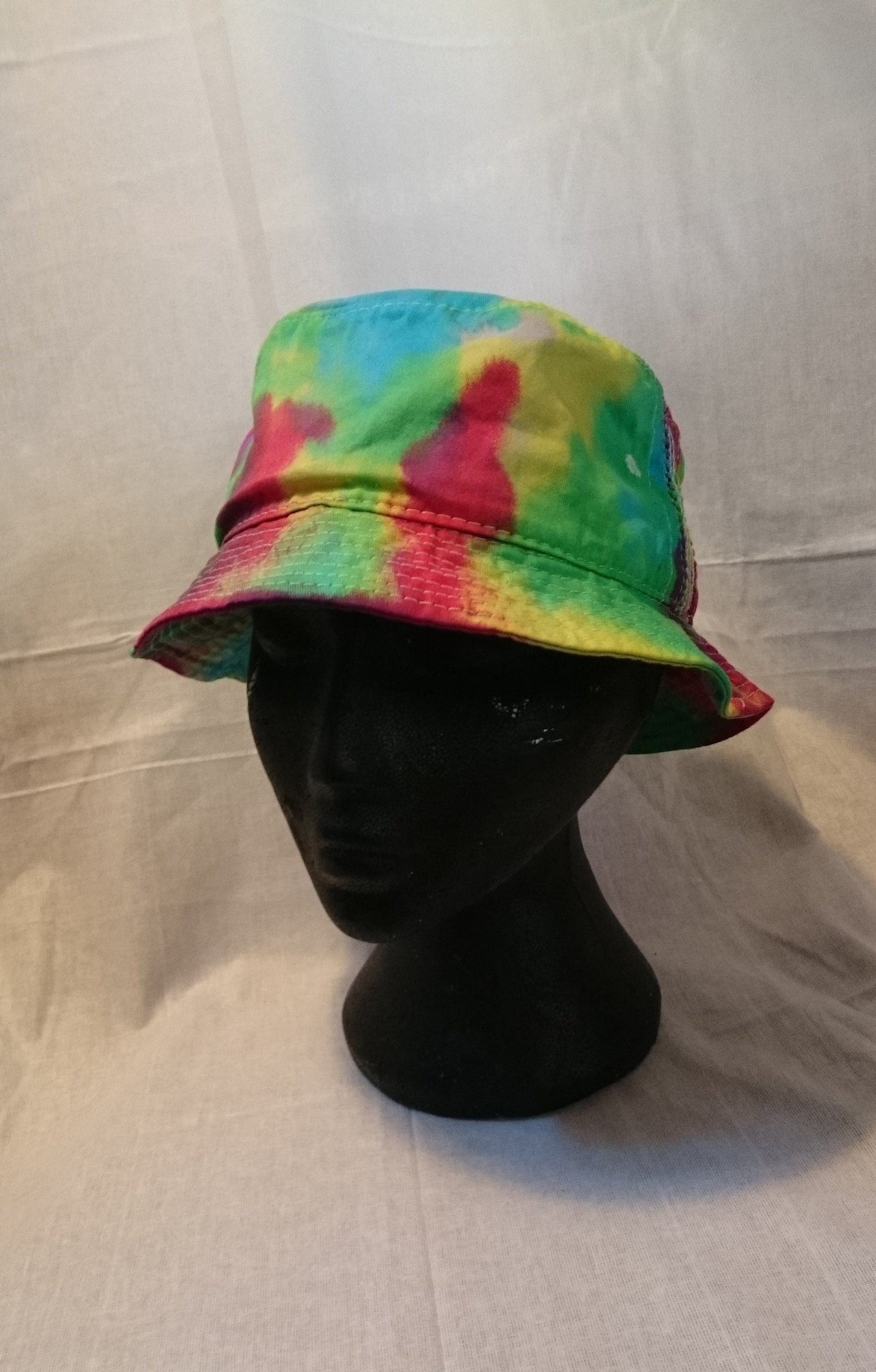 Handmade Tie Dye Bucket Rave Hat Rainbow Multi Colour Festival