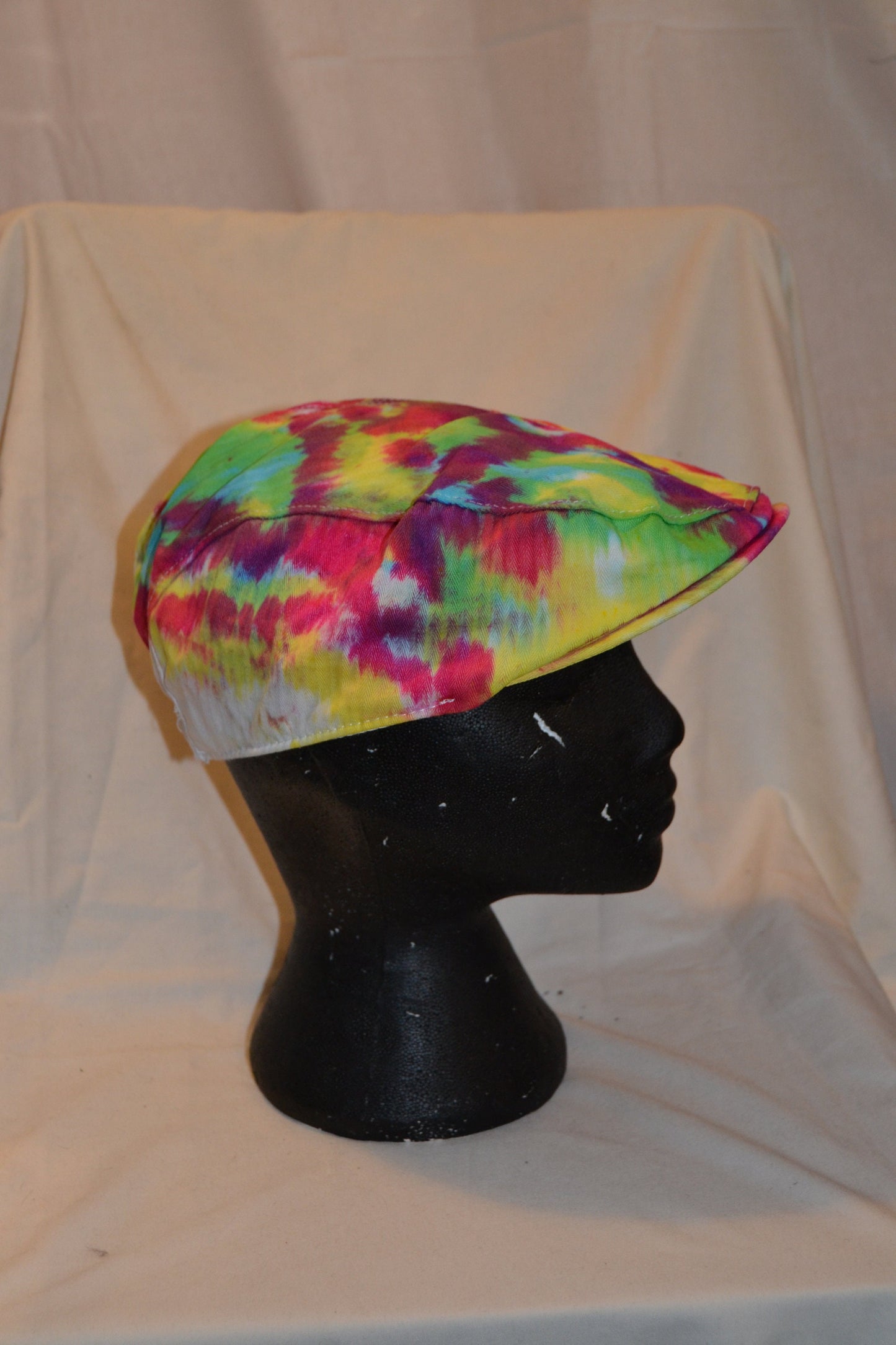 Handmade Tie Dye Flatcap Gatsby Newsboy Rave Hat Rainbow Multi Colour Festival