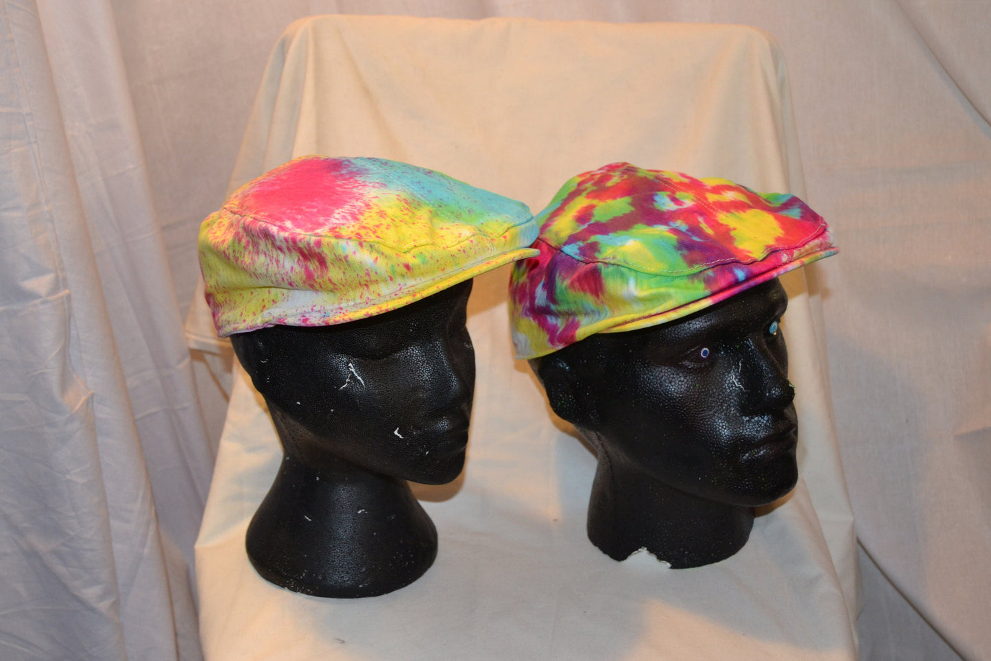 Handmade Tie Dye Flatcap Gatsby Newsboy Rave Hat Rainbow Multi Colour Festival