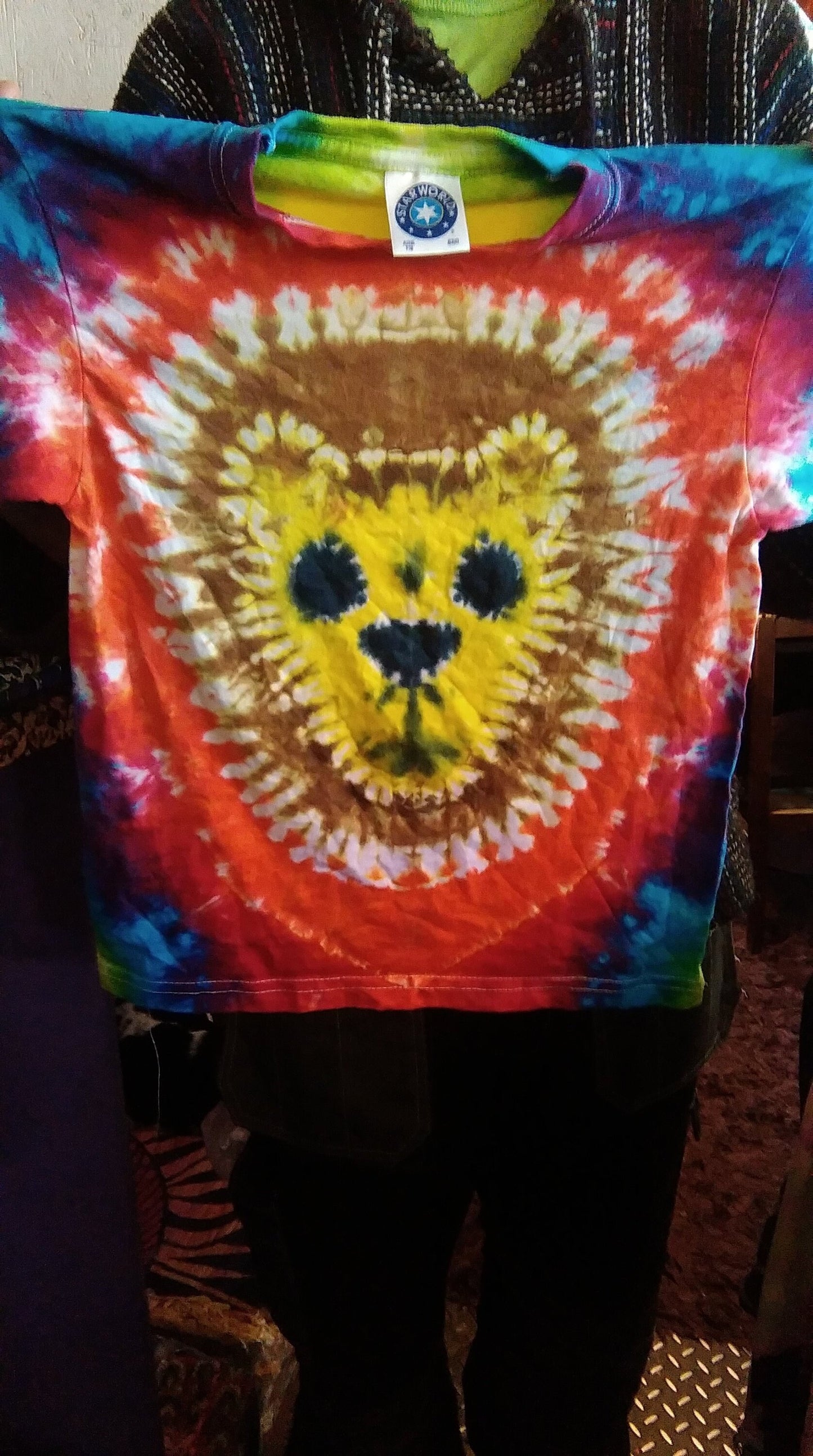 Festival Kid's rainbow LION Tie Dye T shirt Hippy Children's Age 1-13