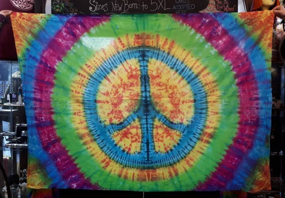 Tie Dye Tapestry Wall Hanging Psychedelic CND Peace Sign 220x150cm Handmade