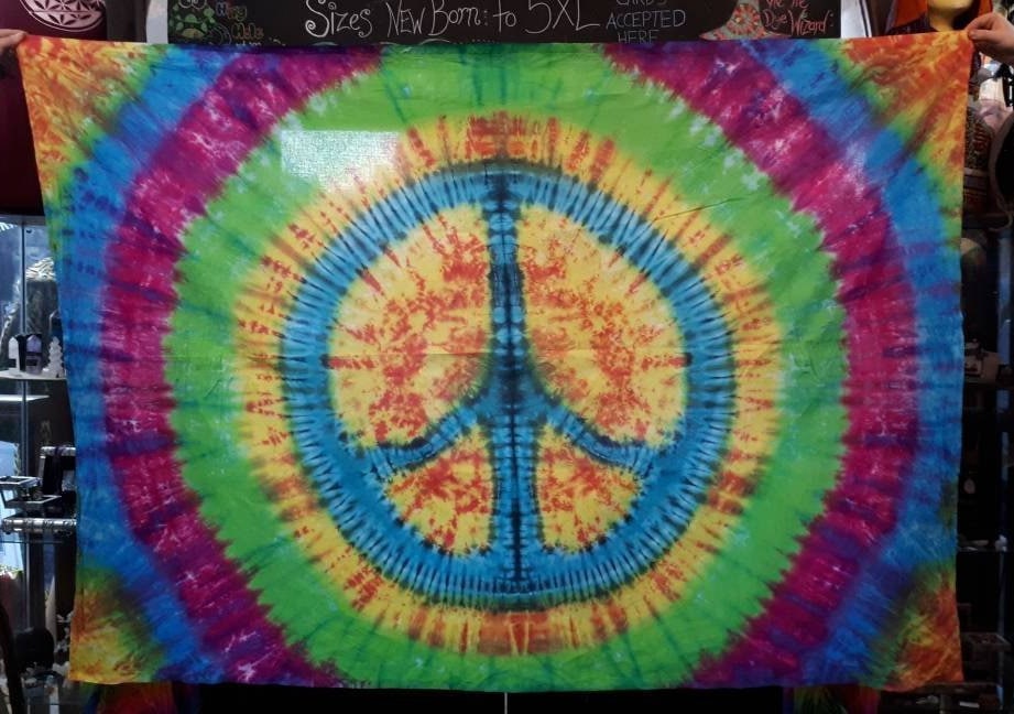 Tie Dye Tapestry Wall Hanging Psychedelic CND Peace Sign 220x150cm Handmade