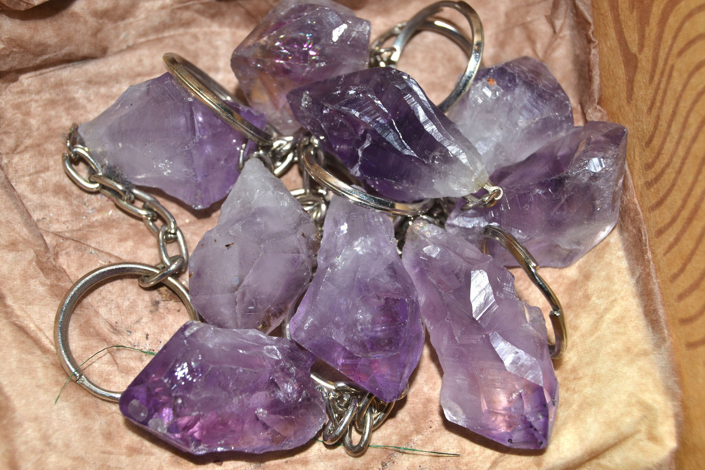 Raw Crystal Keyring healing stone AMETHYST reiki chakra protection gemstone