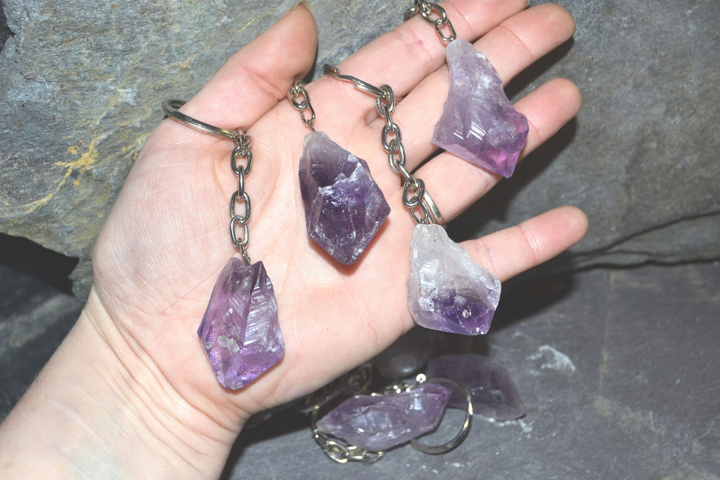 Raw Crystal Keyring healing stone AMETHYST reiki chakra protection gemstone