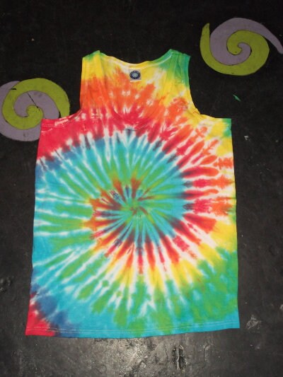 Rainbow spiral festival tie dye t shirt tank vest top men's summer size S-2XL