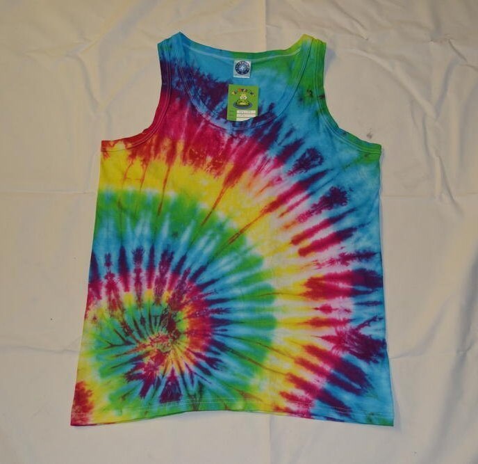 Rainbow spiral festival tie dye t shirt tank vest top men's summer size S-2XL