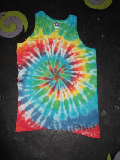 Rainbow spiral festival tie dye t shirt tank vest top men's summer size S-2XL