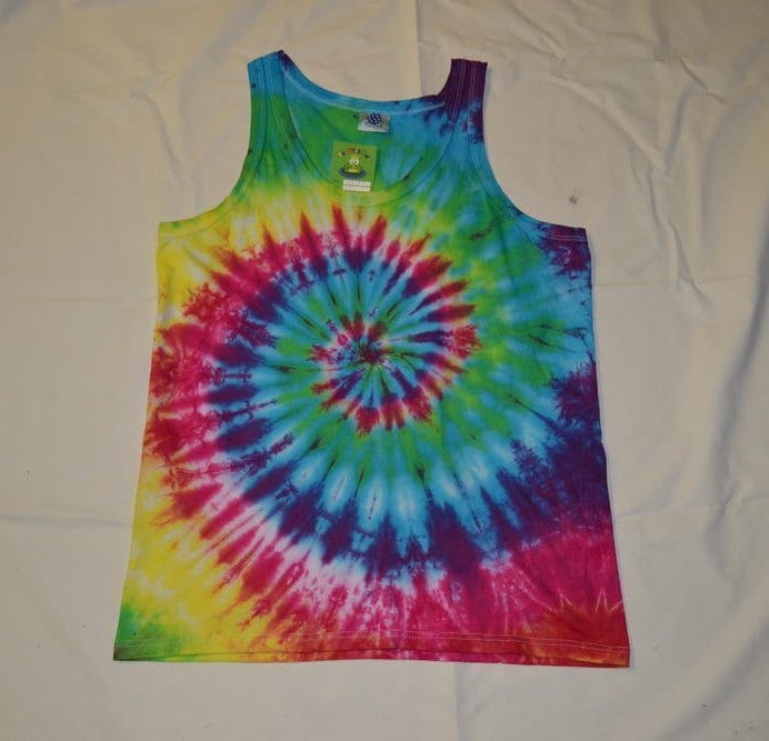 Rainbow spiral festival tie dye t shirt tank vest top men's summer size S-2XL