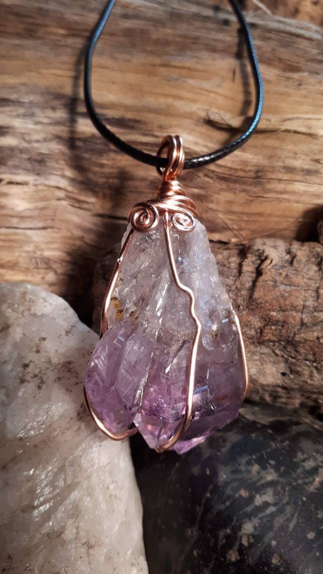 Raw Crystal wire wrapped necklace healing stone AMETHYST reiki chakra protection gemstone