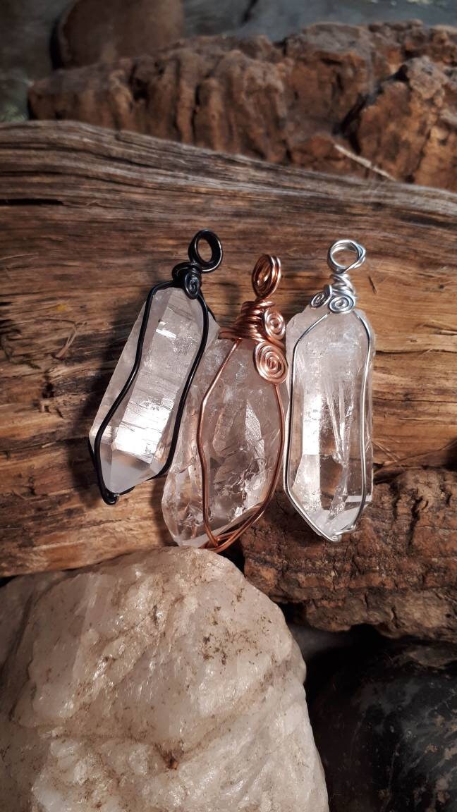 Raw Crystal wire wrapped necklace healing stone CLEAR QUARTZ reiki chakra protection gemstone