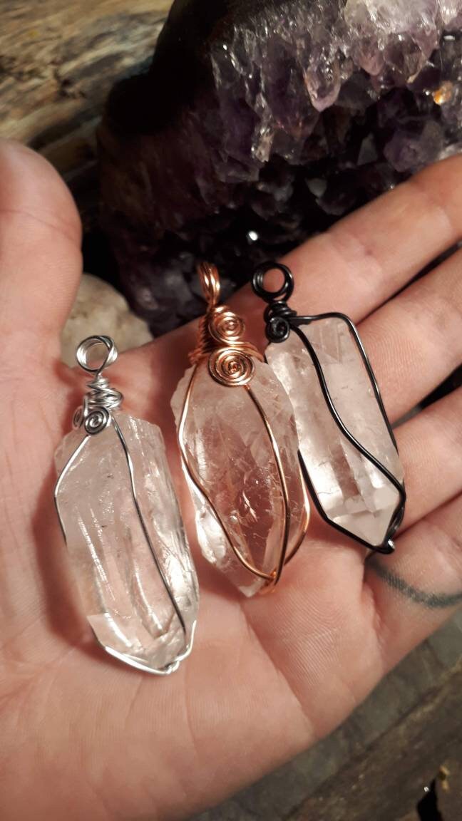 Raw Crystal wire wrapped necklace healing stone CLEAR QUARTZ reiki chakra protection gemstone