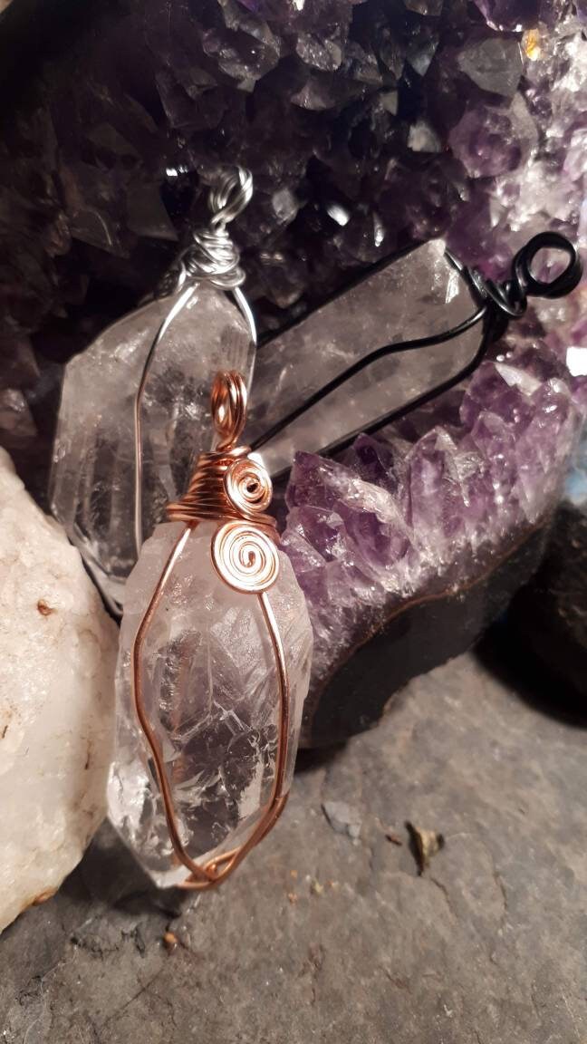 Raw Crystal wire wrapped necklace healing stone CLEAR QUARTZ reiki chakra protection gemstone