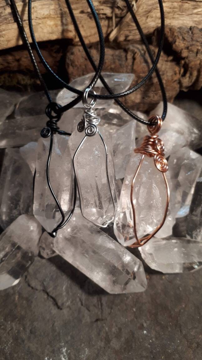 Raw Crystal wire wrapped necklace healing stone CLEAR QUARTZ reiki chakra protection gemstone