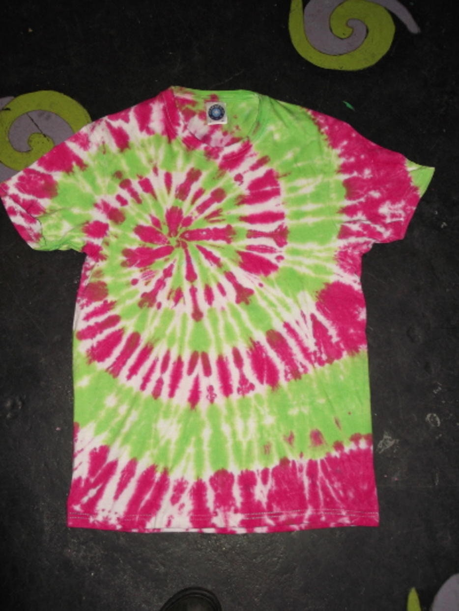 Tie Dye pink green acid 90s spiral festival hippy handmade T shirt UNISEX S-5XL