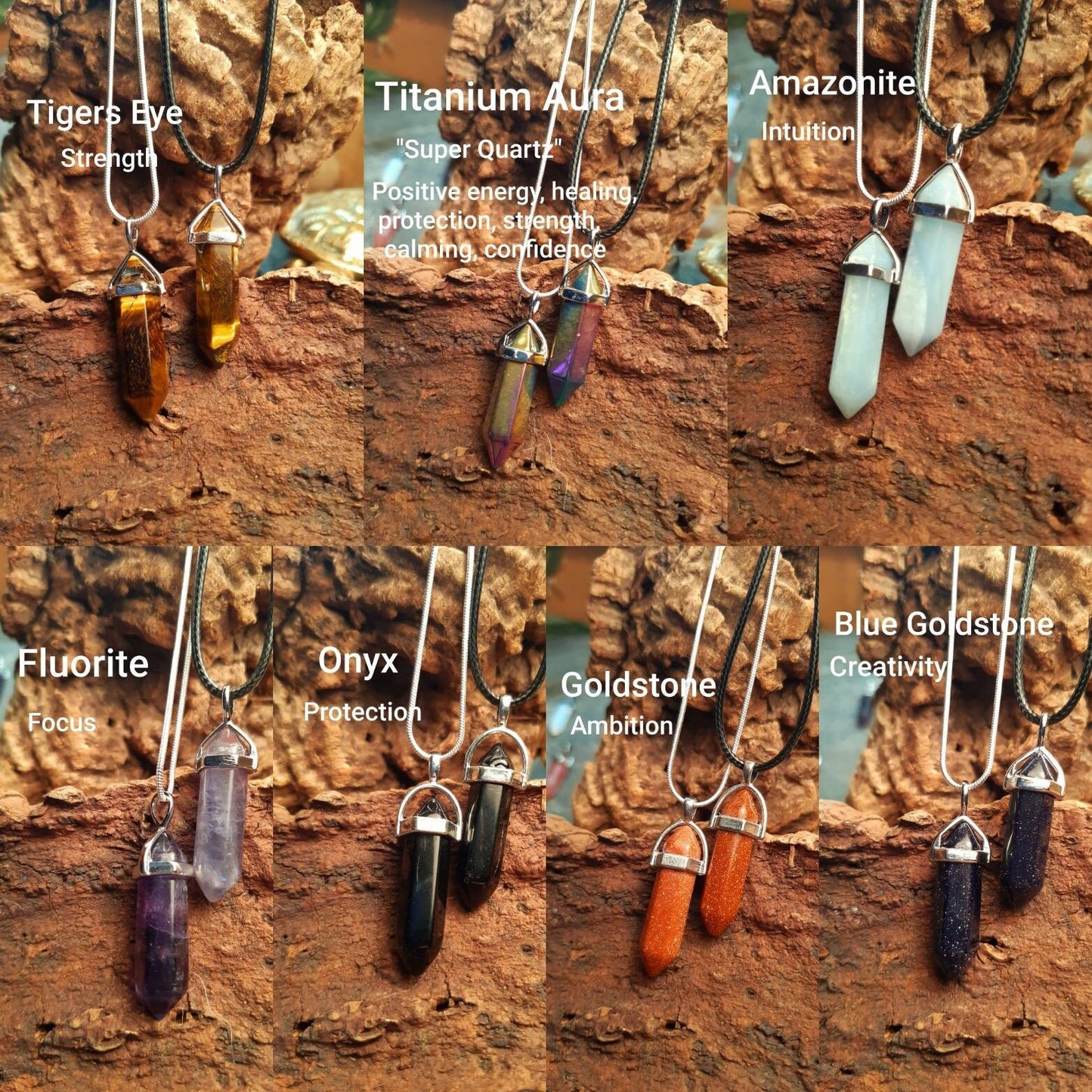 Healing crystal Necklace protection gemstone pendant chakra Indian VARIOUS GEMSTONES