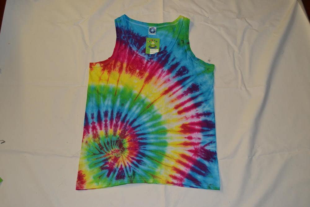 Rainbow corner spiral festival tie dye t shirt tank vest top men's summer size S-2XL