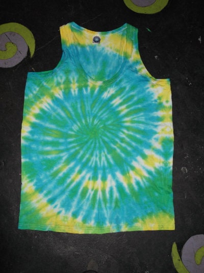 Blue Green Yellow spiral festival tie dye t shirt tank vest top men's summer size S-2XL