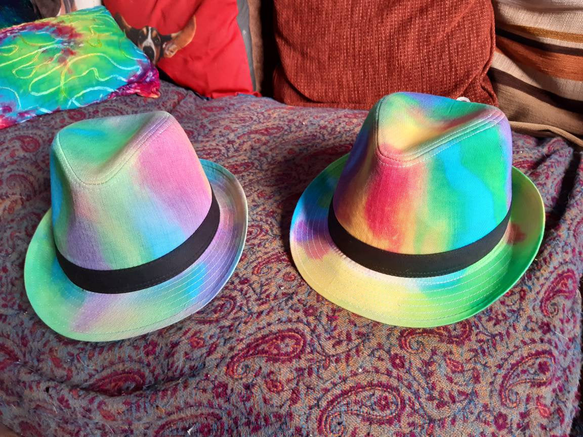 Handmade Tie Dye Fedora Trilby Rave Hat Rainbow Multi Colour Festival