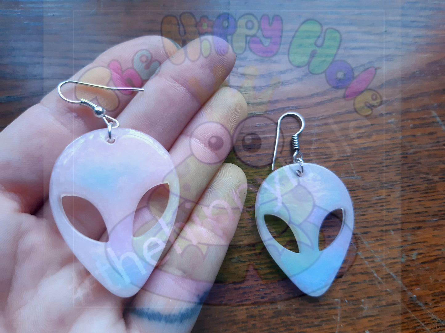 Alien face pastel marble 3D drop earrings