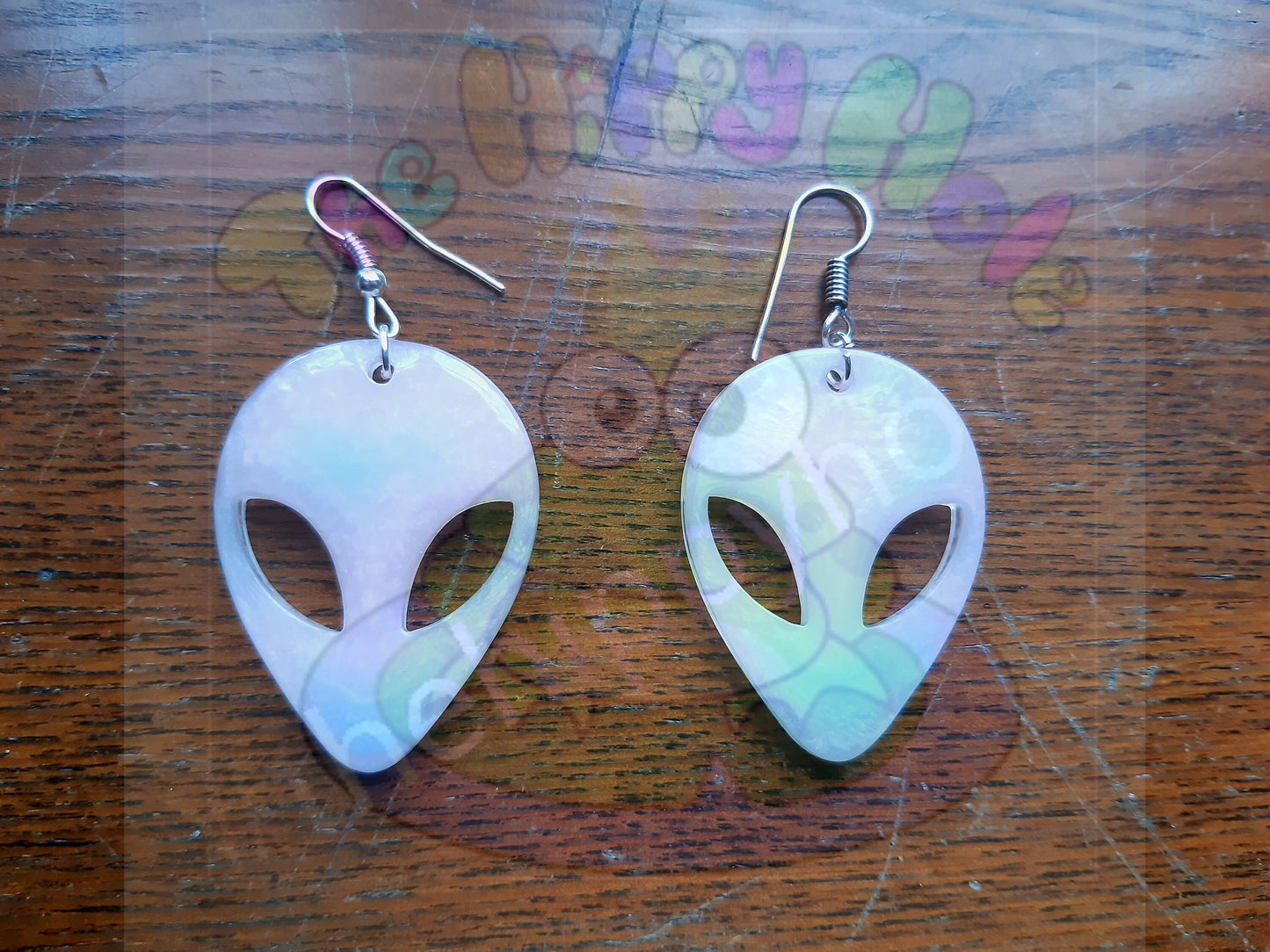 Alien face pastel marble 3D drop earrings