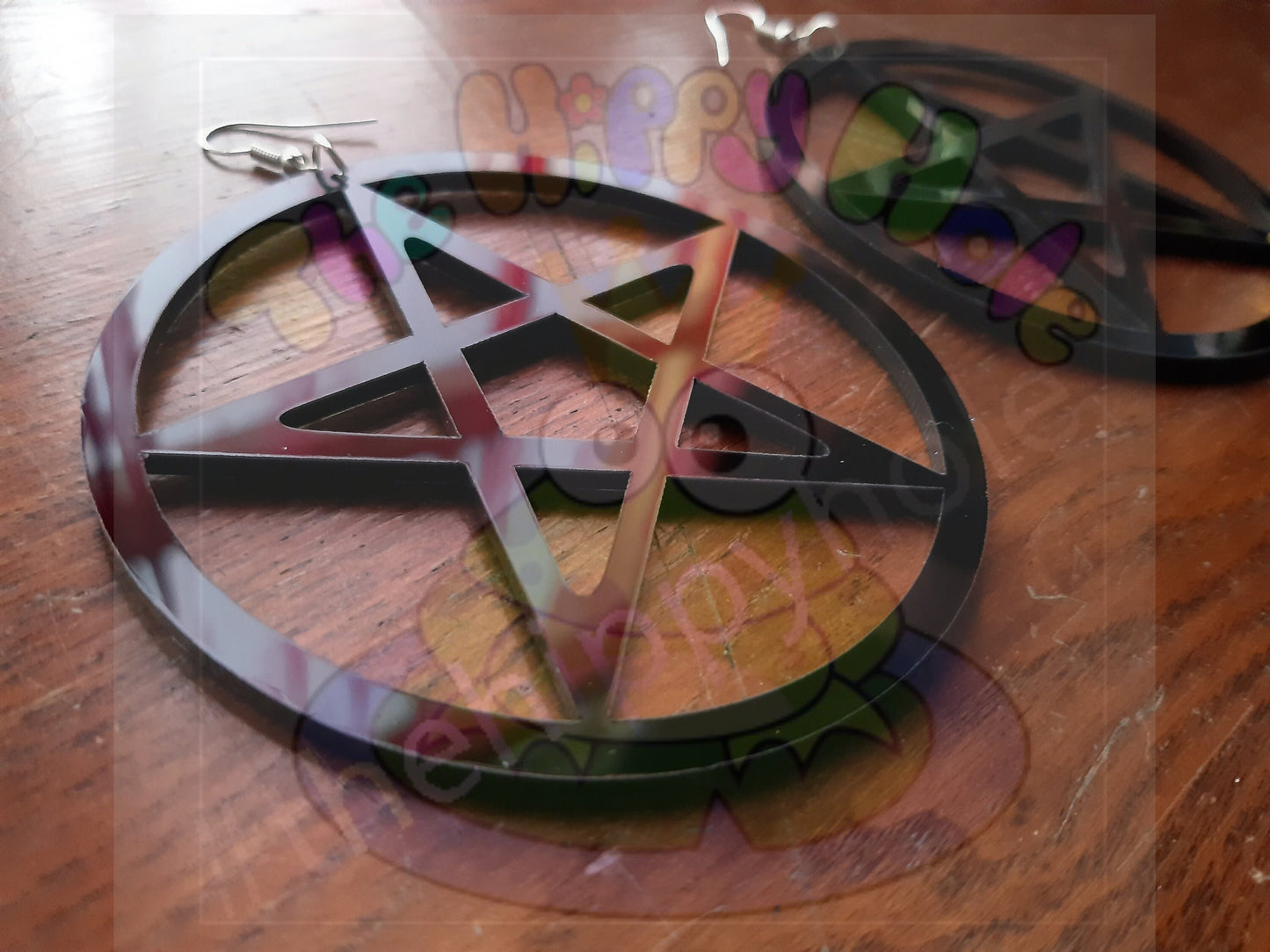 Large black pentagram 3D drop earrings